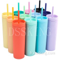 Tasses en plastique réutilisables de 16 oz de gobelet en plastique acrylique à double mur avec couvercles et pailles